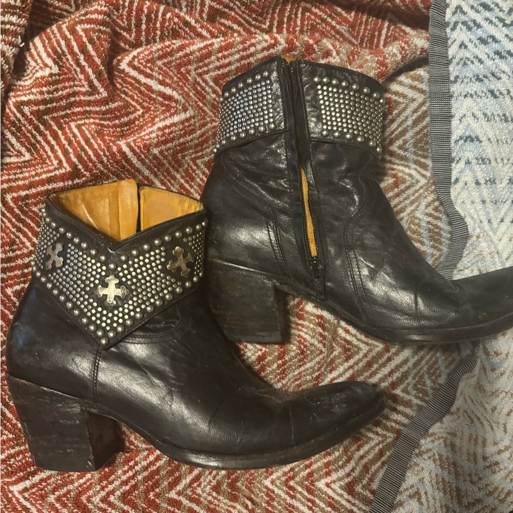Old Gringo Black Leather Ankle Booties with Studded Details